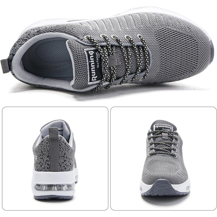 Жіночі кросівки для бігу з підтримкою склепіння стопи, повітряна подушка, комфортні снікерси чорно-білі (39 EU, сірий)