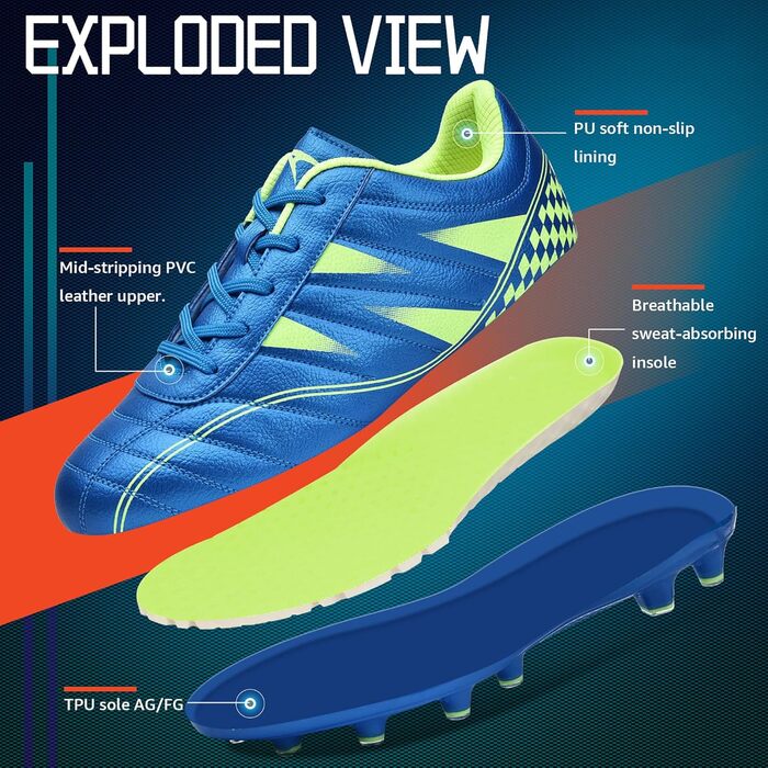 Дитячі футбольні бутси Littleplum - Outdoor Soccer Shoes, 37 EU, блакитний та зелений