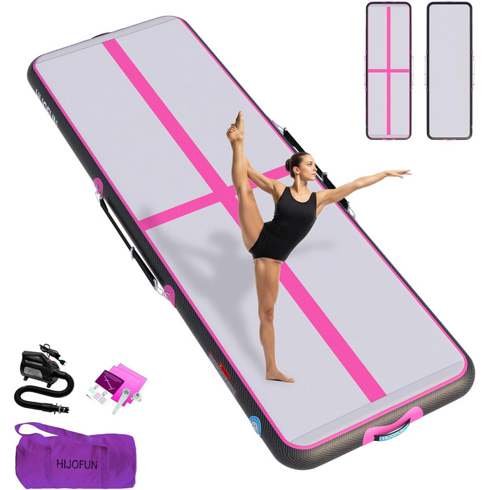 Надувна гімнастична мат для акробатики та кікбоксингу, 3/4/5/6 метрів, 20 см заввишки, чорно-рожева