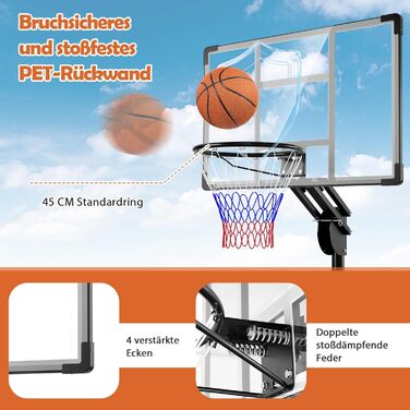 Баскетбольне кільце Gymax вуличне, регульована висота 204-358 см, стійка на колесах, з утяжеленою основою, для підлітків та дорослих 236-305 см