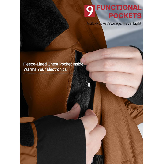 Водонепроникна зимова куртка FREE SODIER для жінок, тепла флісова підкладка, капюшон, зварні шви, колір: гірчичний (XL)