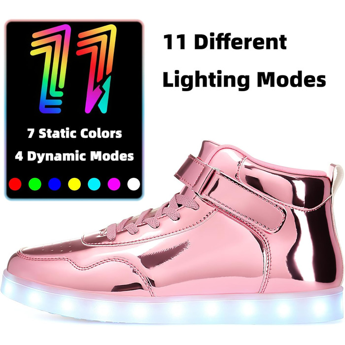 APTESOL Кросівки LED з підсвічуванням High-Top, USB-зарядка, рожеві для жінок та чоловіків (44 EU)