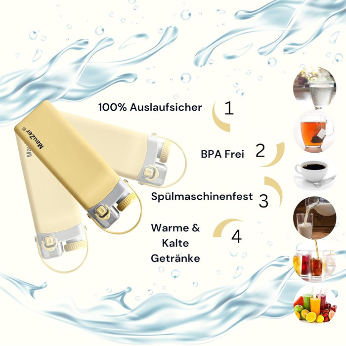 Складана пляшка для води Mauzer® з трубочкою - 600 мл, силікон, без BPA, для дітей, спорту, подорожей, кемпінгу, фестивалів (жовта)