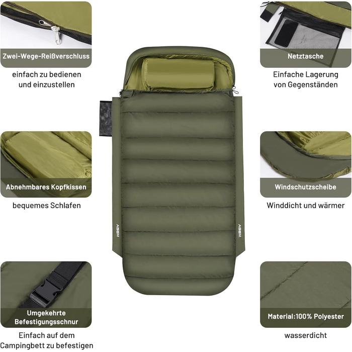 Спальний мішок AGEM для дорослих: 3-4 сезони, 225x100 см, 4-5 кг, для кемпінгу та риболовлі