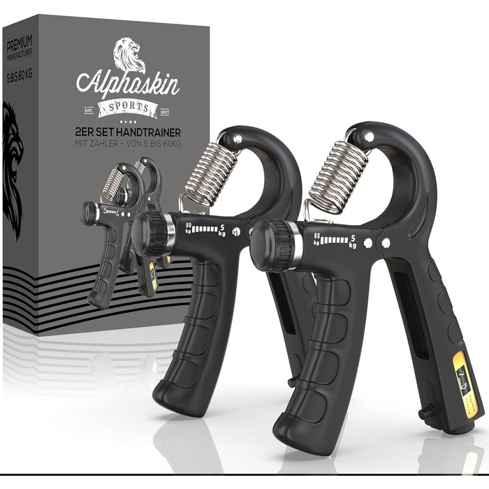 ALPHASKIN Handtrainer Преміум: Набір для тренування сили рук та пальців (2/5 шт.) | Grip Trainer, Підтримка зап'ястя, Фітнес