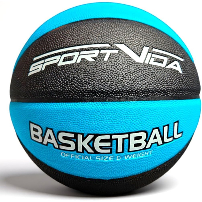 М'яч для баскетболу SportVida, розмір 7 - для гри в приміщенні та на вулиці, з преміум-шкіри PU, антиковзкий, для вулиці та залу, офіційний розмір (75-78 см), чорно-синій
