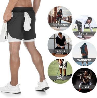 Шорти чоловічі MANUODANNI 2-в-1 спортивні, швидковисихаючі, літні, для занять спортом та тренувань (Чорний, XL)