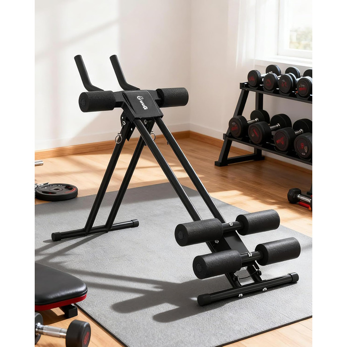 Тренування пресу вдома: Bauchmuskeltrainer - компактний складний тренажер для пресу, фітнес-обладнання для чоловіків та жінок (чорний)