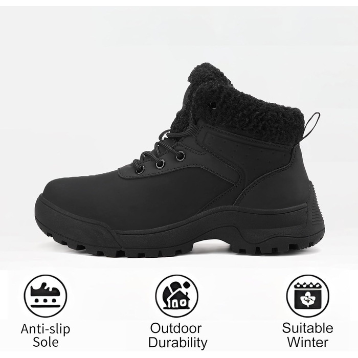 Зимові черевики жіночі снігоступи на шнурівці з антиковзким покриттям, тепла підкладка з хутром (42 EU, Чорний)
