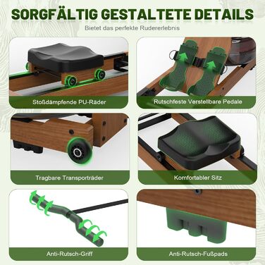 Гребний тренажер Kitopa RW719-50 з водою, для дому, з Bluetooth, Kinomap (30 днів)