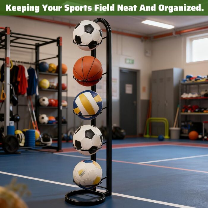 Стійка для м'ячів 5 ярусів, металева - органайзер для баскетболів та інших м'ячів (чорний)