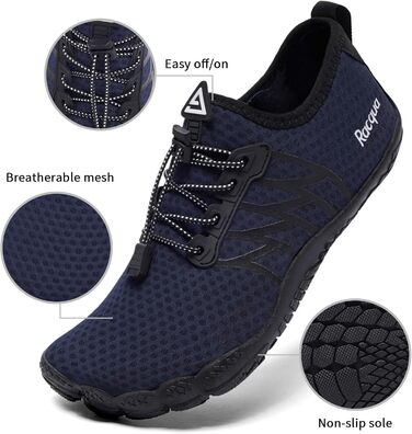 Водні черевики Raqua для жінок та чоловіків: дихаючі, швидковисихаючі, для басейну та пляжу (37 EU, Wz119 Navy)