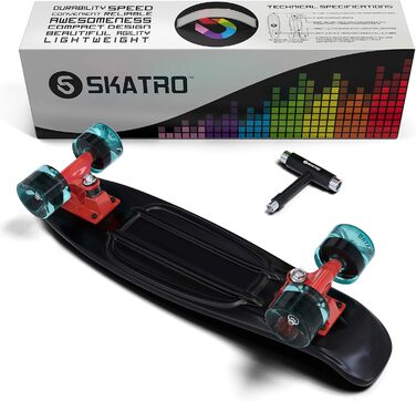 Skatro Міні-круїзер скейтборд 22 дюйми, пластиковий ретро-борд, повний комплект