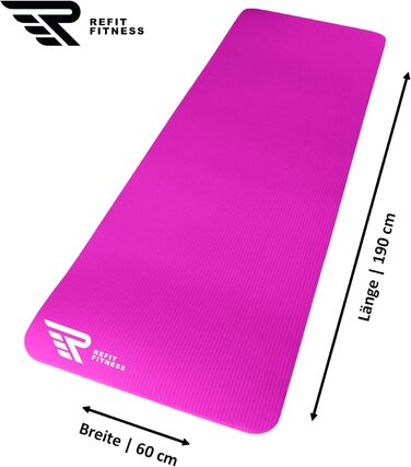 Килимок для гімнастики та йоги REFIT FITNESS Profi 190 x 60 см з PainProtect & SmartCell NBR, 10-15 мм. Нековзкий, для пілатесу, фітнесу, гімнастики. У комплекті: сумка, ремінь. Колір: фуксія