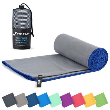 Рушник з мікрофібри Fit-Flip 40x80 см - спортивний, для подорожей та пляжу - швидковисихаючий, компактний (сіро-темно-синій, 1 шт)