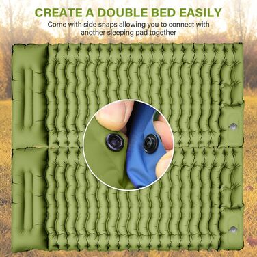 Надувний килимок для кемпінгу з вбудованою подушкою та насосом, Ultralight, компактний для відпочинку на природі, походів, трекінгу, подорожей, намету (Blau/Grün)