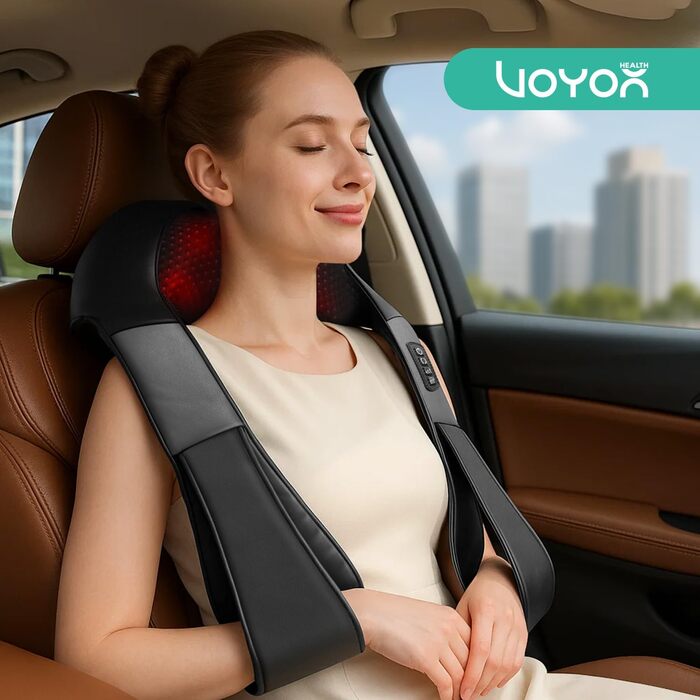 Масажер для шиї та плечей VOYOR-HEALTH PJ100 з інфрачервоним підігрівом, 4D Shiatsu масаж для спини та попереку, універсальний для дому, авто та офісу, чорний