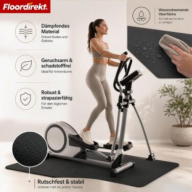 Килимок захисний під тренажер Floordirekt 8мм, чорний 120x60 см - для бігових доріжок, еліпсоїдів, гімнастики