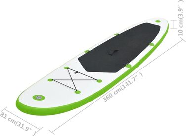 Надувна SUP-дошка vidaXL 360x81x10 см з веслом і сумкою, зелено-біла, комплект для серфінгу та падлбордингу
