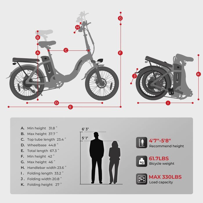 Електровелосипед складаний SAMEBIKE 20 дюймів, 36В/12Аг знімна батарея, гідравлічні гальма, для дорослих чоловіків та жінок
