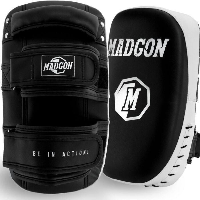 Набір ударних подушок для ніг MADGON (2 шт) для MMA, кікбоксингу та муай-тай, преміум-набивка для амортизації ударів, чорно-білі
