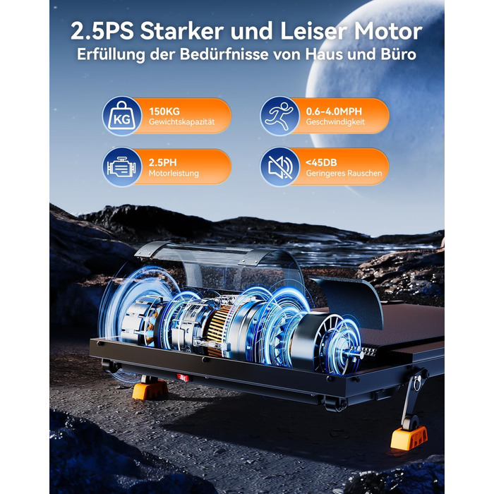 Бігова доріжка AnyLife з регулюванням нахилу, компактний, тихий, LED-дисплей, для дому, чорний, до 150 кг