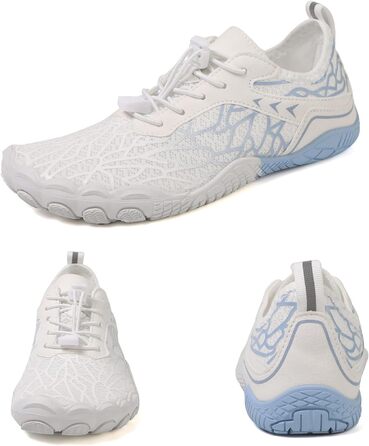 Взуття для плавання, водяні черевики для жінок, п'ятипалі, неслизька підошва, швидке висихання, дренажна система, легкі босижні черевики для багатоцільових активностей, білий/блакитний, 36-47 EU, Whiteblue 811 42 EU