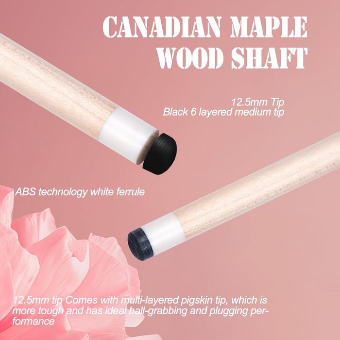 Професійний більярдний кий CUEELF 147.3 см, канадський клен, 21 oz, рожевий/чорний