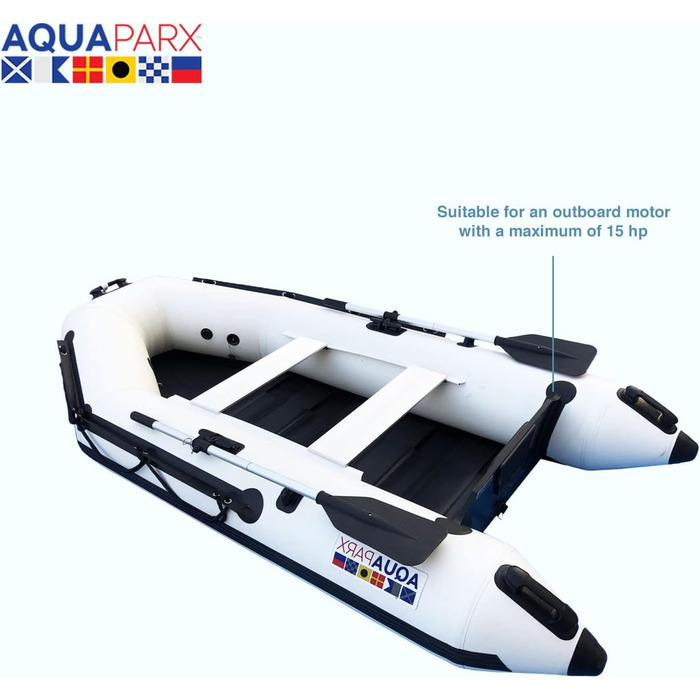 Надувний човен AQUAPARX 330PRO MKIII білий для риболовлі, 5 осіб, вантажопідйомність 450 кг, стійкий, швидкий, для будь-якої погоди, під підвісний мотор