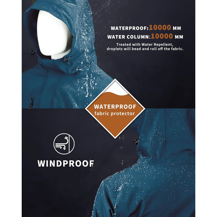 Чоловіча лижна куртка 33000ft: Водонепроникна, вітрозахисна, тепла, функціональна куртка для сноуборду та лиж. Softshell з капюшоном, колір: блакитний (S)