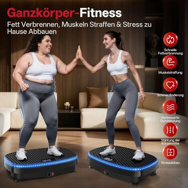 Віброплатформа JOROTO JV50/JV60 з 3 моторами, 4D вібрація, Bluetooth, LED-підсвітка для дому, до 158 кг, 10 режимів та 120 рівнів