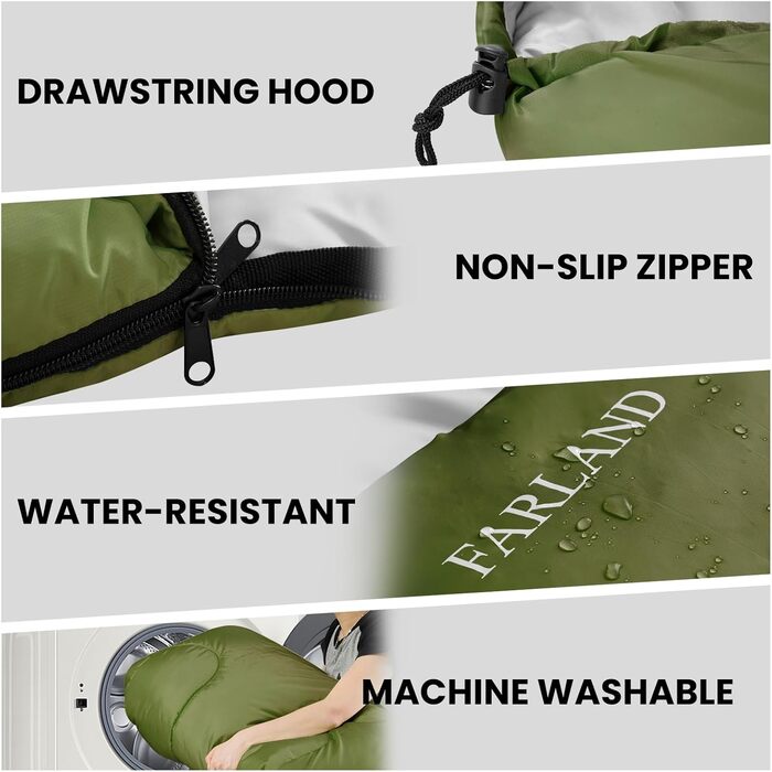 Сплячі мішки FARLAND для дорослих, підлітків та дітей, до -6.7°C, 3-4 сезони, водонепроникні, для кемпінгу та подорожей, з компресійним мішком