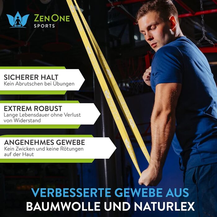 Спортивні фітнес-гумки ZenOne Sports® - стрічки опору з тканини (6 рівнів) з інструкцією для тренувань. Ідеально для силових тренувань, розминки та багато іншого. Гумка опору 3 Medium (Жовтий)