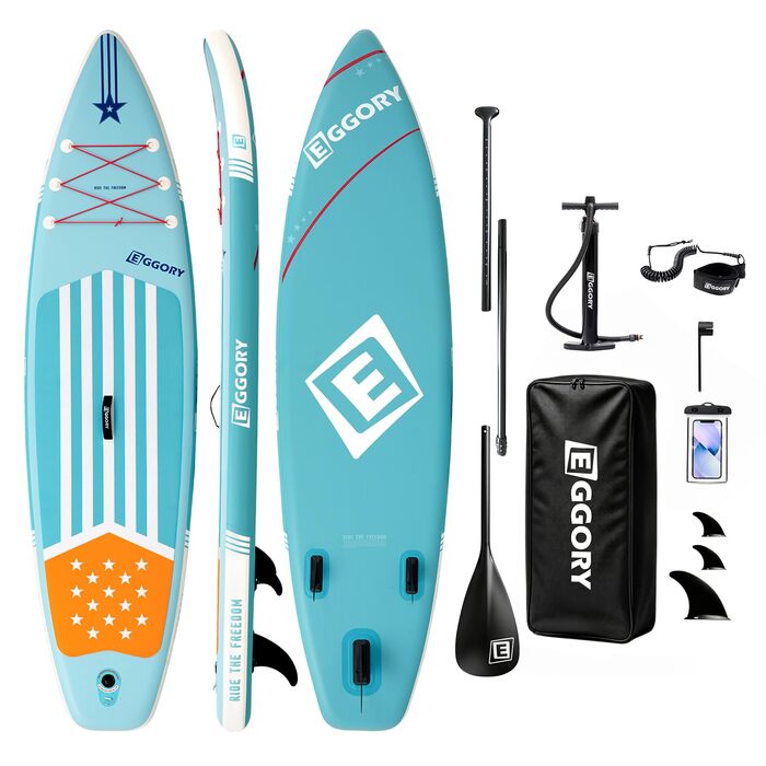 Надувний SUP-борд Extra Breites: Дошка для Stand-Up Paddle з фіном, ручним насосом, для подорожей (Смуга м'яти)
