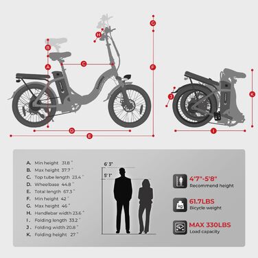 Електровелосипед складаний SAMEBIKE 20 дюймів, 36В/12Аг знімна батарея, гідравлічні гальма, для дорослих чоловіків та жінок