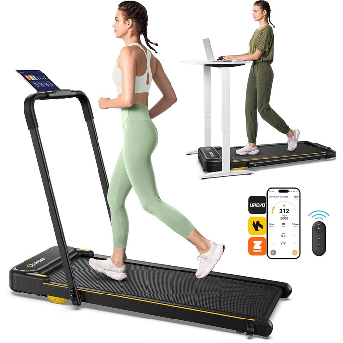 Walking Pad з нахилом 9%, амортизація 6 точок, тихий біговий стіл, 2.5 л.с. для дому/офісу (Чорний з ручкою, APP)