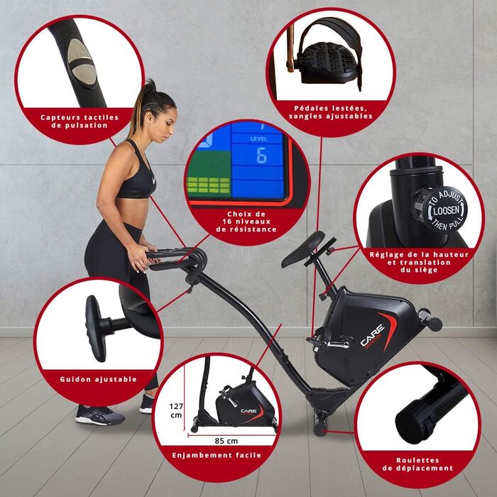 Електровелотренажер CARE FITNESS SPORTER з 21 програмою тренувань, LCD-дисплеєм та датчиками пульсу