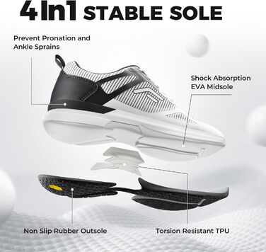 Тенісні кросівки FitVille для чоловіків (X-широкі) - спортивне взуття, зал, бадмінтон, фітнес, білий/чорний