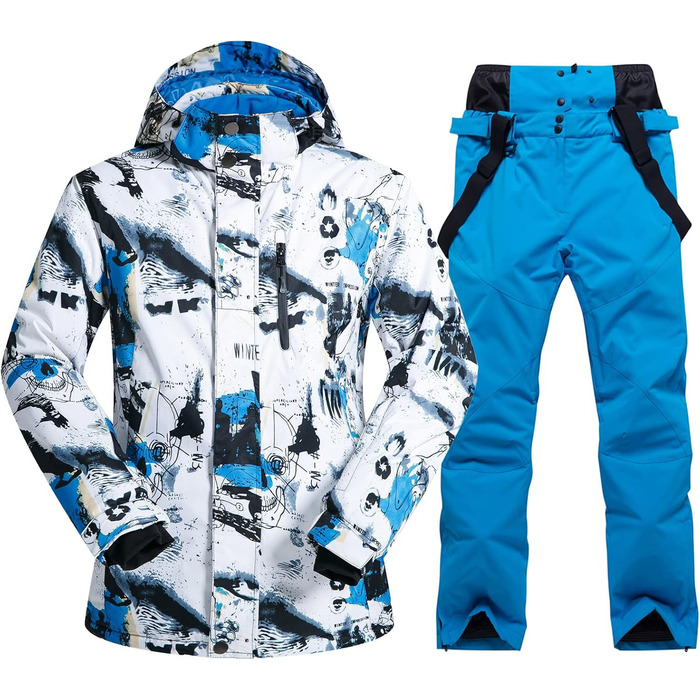 Чоловічий комплект гірськолижний: куртка та штани (сніговий комбінезон) - водонепроникний, вітронепроникний, з капюшоном, синій + синій, XXL