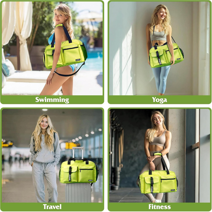 Спортивна сумка для жінок та чоловіків з відділенням для взуття та мокрих речей, водонепроникна дорожня сумка-вікенд для тренувань, залу та басейну (Зелена)