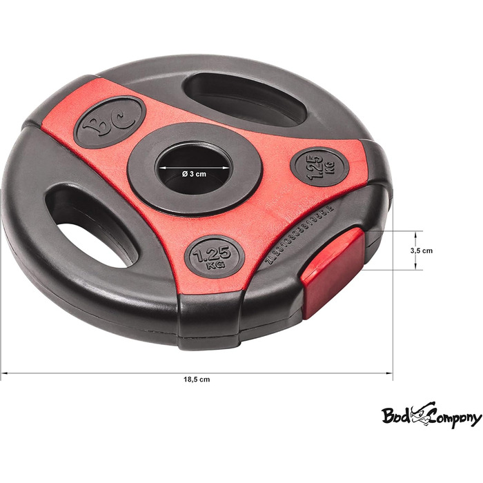 Диски для штанги Bad Company K-Grip з ручками, пластикове покриття, діаметр 30/31 мм, набір або пара (2,5-30 кг)