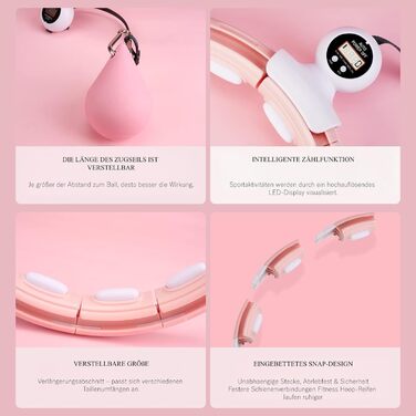 Розумний фітнес-обруч LEAFIA з лічильником, магнітними дисками та 16 регульованими секціями, рожевий - для схуднення та фітнесу для дітей та дорослих
