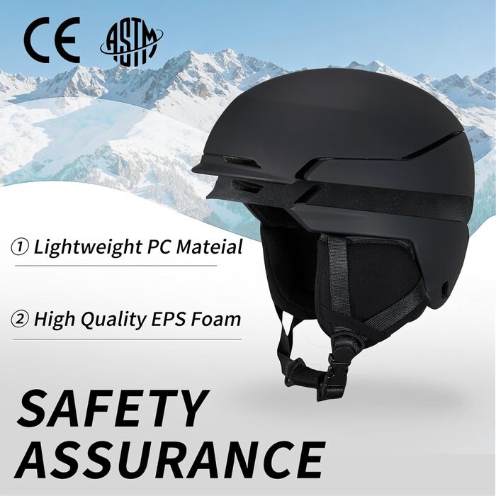 Шкільний шолом з маскою, DXH811. Унісекс, знімні навушники, дихаюча вентиляція, регульований захист від УФ-випромінювання. Підходить для сноубордингу та катання на лижах. Матовий чорний + маска + шолом M