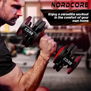 Nordcore Регульована гантель: 5-25 кг, для чоловіків та жінок, силові тренування вдома, компактна