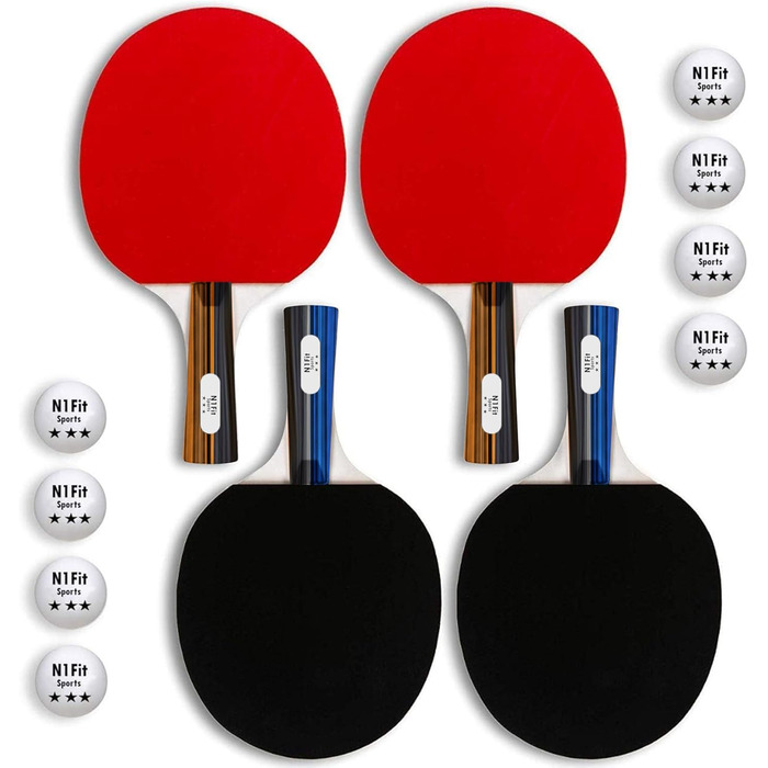 Набір для пінг-понгу: 4 професійні ракетки, розтягуване сітка, 6 м'ячів, сумка - для гри в приміщенні та на вулиці