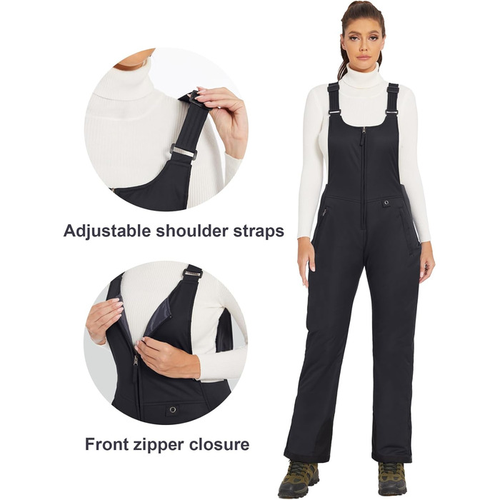 Жіночі гірськолижні штани GEMYSE, чорні, XL - водонепроникні, вітронепроникні, з регульованими лямками