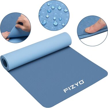 Йога-мат Fizyo, протиковзкий, TPE, 183×61 см, для фітнесу, пілатесу, з сумкою і ременем, синій, товщина 0,6 см