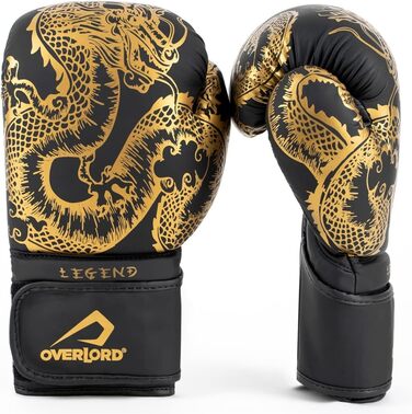 Боксерські рукавички Overlord® Legend I для кікбоксингу, спарингу, боксу та MMA. Чоловічі боксерські рукавички різних розмірів (чорний та золотий, 8 oz.)