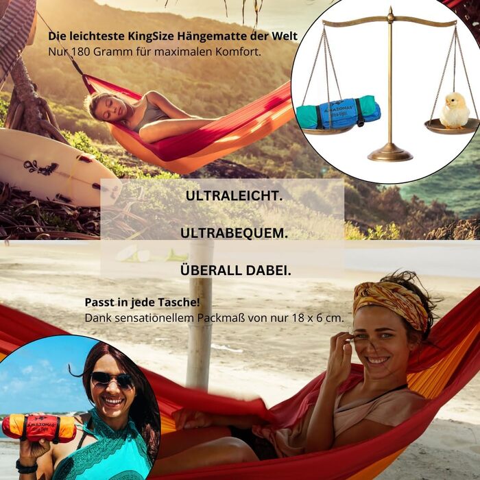 Гамак Amazonas Ultra-Light Adventure Coyote Kingsize 275x140 см, зелений (Fire) - надлегкий, до 150 кг