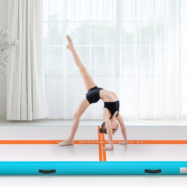 Гімнастичний надувний мат для чередлінгу, йоги, паркуру, пляжу, парку, води. Товщина 10.2/15.2 см. Розмір 3м x 1м x 0.1м. Синій, помаранчевий колір.